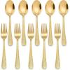 E-far Toddler Forks and Spoons Set, 10-Piece Stainless Steel Toddler Utensils Kids Safe Silverware for Self Feeding, Healthy & Non-Toxic, Rainbow(Gold Mirror)
