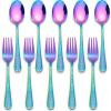E-far Toddler Forks and Spoons Set, 10-Piece Stainless Steel Toddler Utensils Kids Safe Silverware for Self Feeding, Healthy & Non-Toxic, Rainbow(Mirror Rainbow)