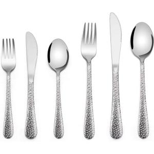 12 Piece Kids Utensils Silverware Set, E-far Stainless Steel Hammered Toddler Cutlery Child Flatware Progress Set, Small Adult Diet Tableware Include Fork Spoon Knife, Mirror Finished, Dishwasher Safe