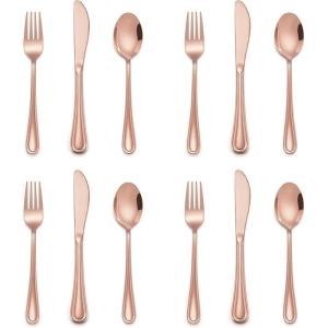 E-far 6-Piece Kids Silverware, Stainless Steel Toddler Utensils Safe for Preschooler/Children, Includes 2 Kids Forks 2 Spoons 2 Knife, Slimline Adult Look & Small Size, Rust Free & Dishwasher Safe(Copper)