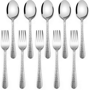 E-far Toddler Forks and Spoons Set, 10-Piece Stainless Steel Toddler Utensils Kids Safe Silverware for Self Feeding, Healthy & Non-Toxic, Rainbow(Silver Mirror)