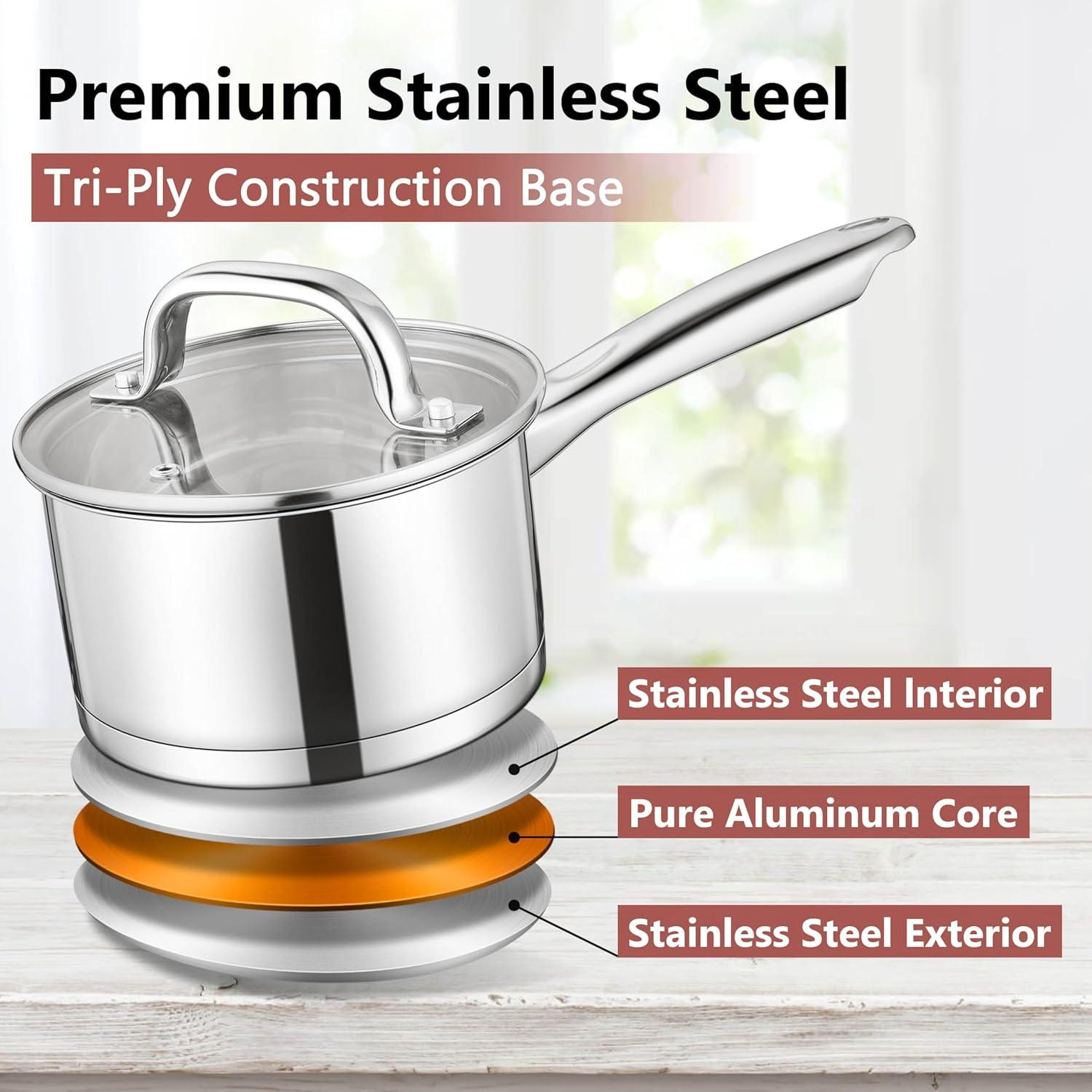 imageEfar 1 Quart Saucepan with Lid Stainless Steel Small Sauce Pan Boiling Pot for Cooking Compatible with All Stoves Healthy amp Non Toxic Oven amp Dishwasher Safe1QT