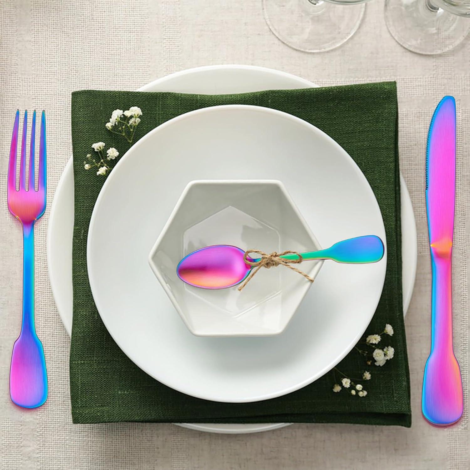 imageEfar 20Piece Matte Rainbow Silverware Set Stainless Steel Flatware Set Service for 4 Colorful Cutlery Set Include Forks Spoons and Knives for Kitchen Home Restaurant Satin Finish amp Widen Handle