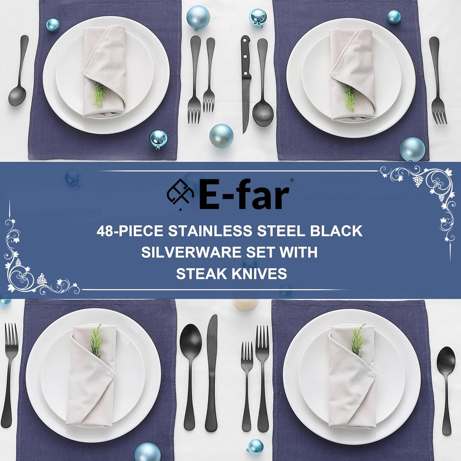 imageEfar Silverware Set with Organizer 49Piece Stainless Steel Flatware Cutlery Set for 8 with Steak Knives Kitchen Metal Eating Utensils Sets Include Forks Spoons Knife Mirror Polished amp Rust ProofMatte Black