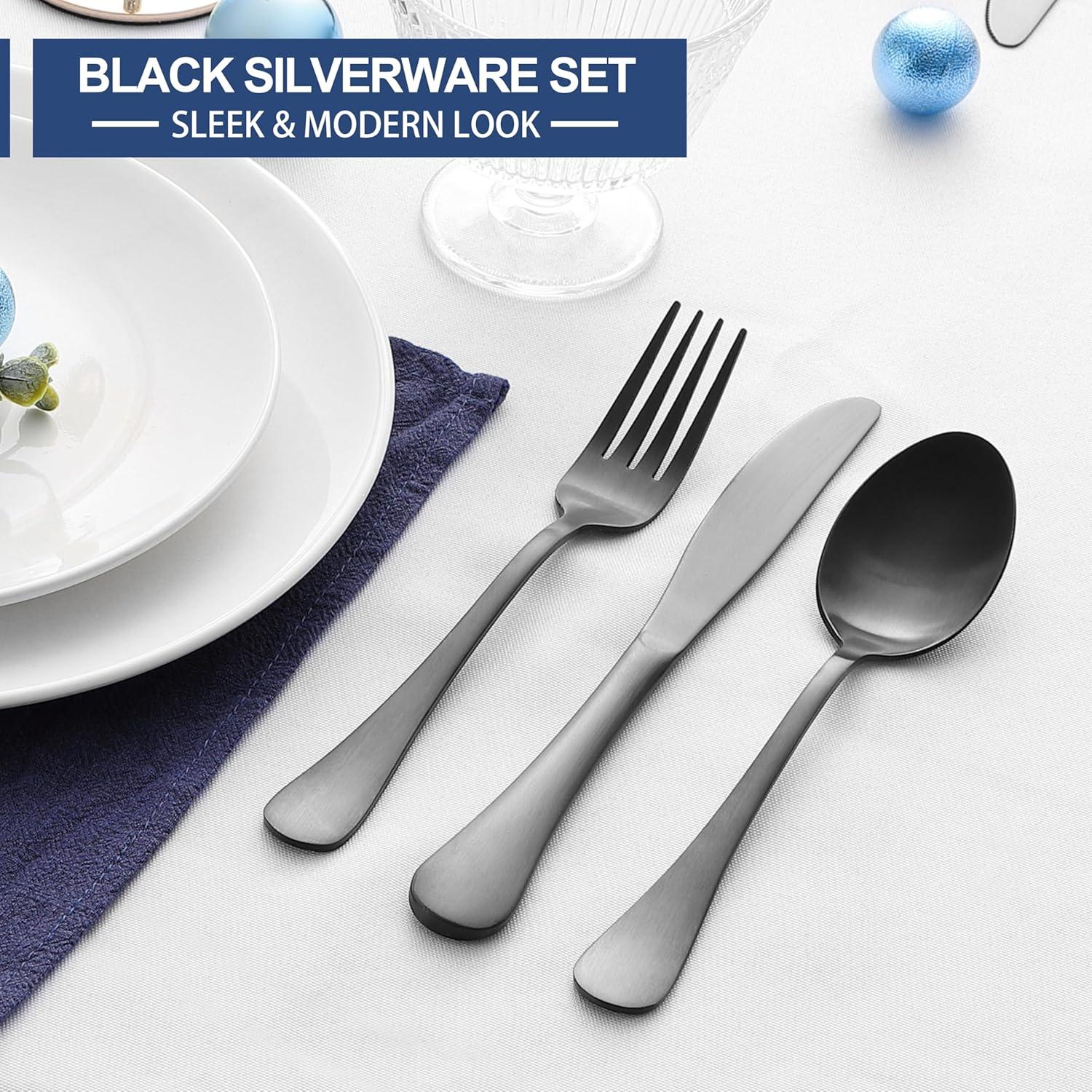 imageEfar Silverware Set with Organizer 49Piece Stainless Steel Flatware Cutlery Set for 8 with Steak Knives Kitchen Metal Eating Utensils Sets Include Forks Spoons Knife Mirror Polished amp Rust ProofMatte Black