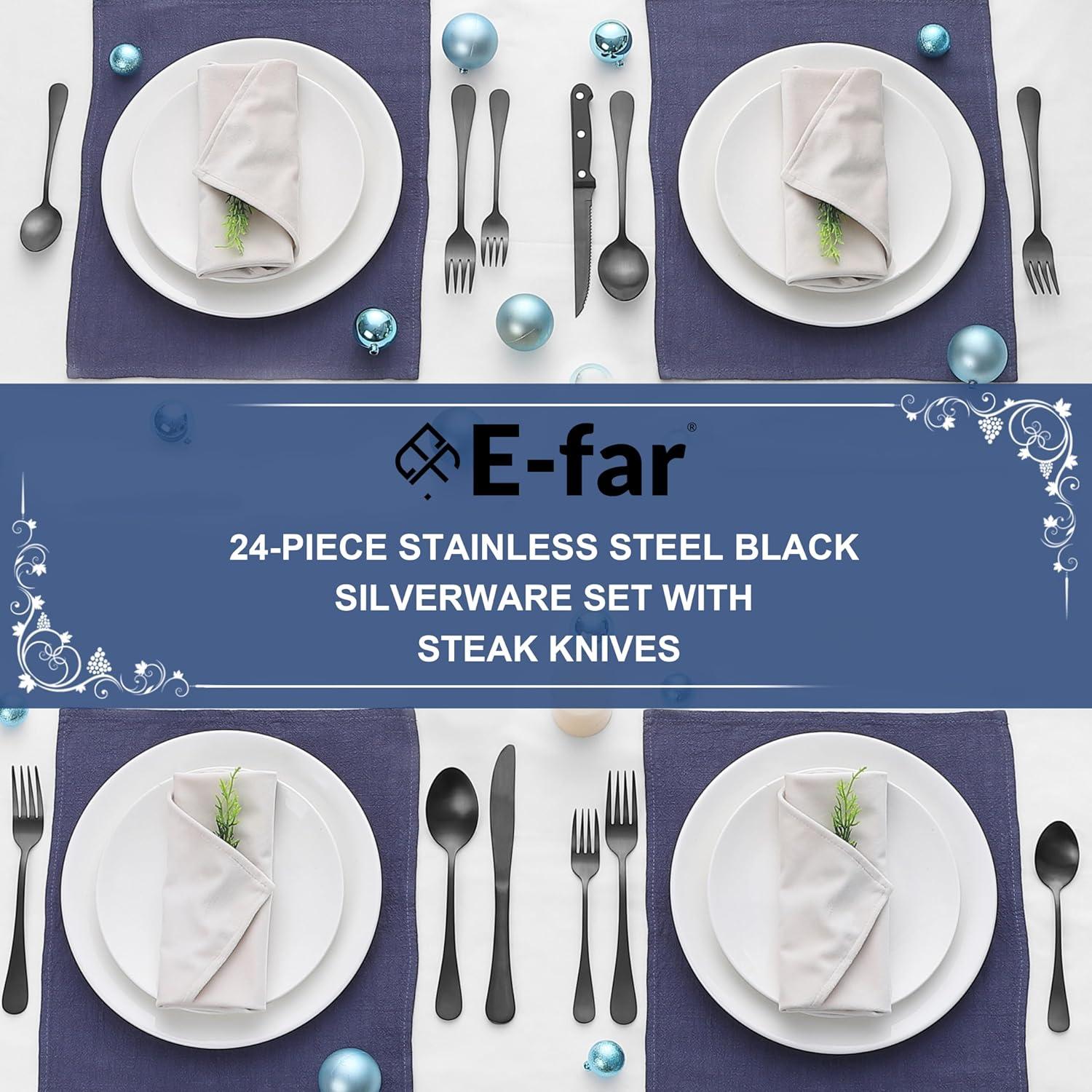imageEfar Silverware Set with Organizer 49Piece Stainless Steel Flatware Cutlery Set for 8 with Steak Knives Kitchen Metal Eating Utensils Sets Include Forks Spoons Knife Mirror Polished amp Rust ProofMatte Black