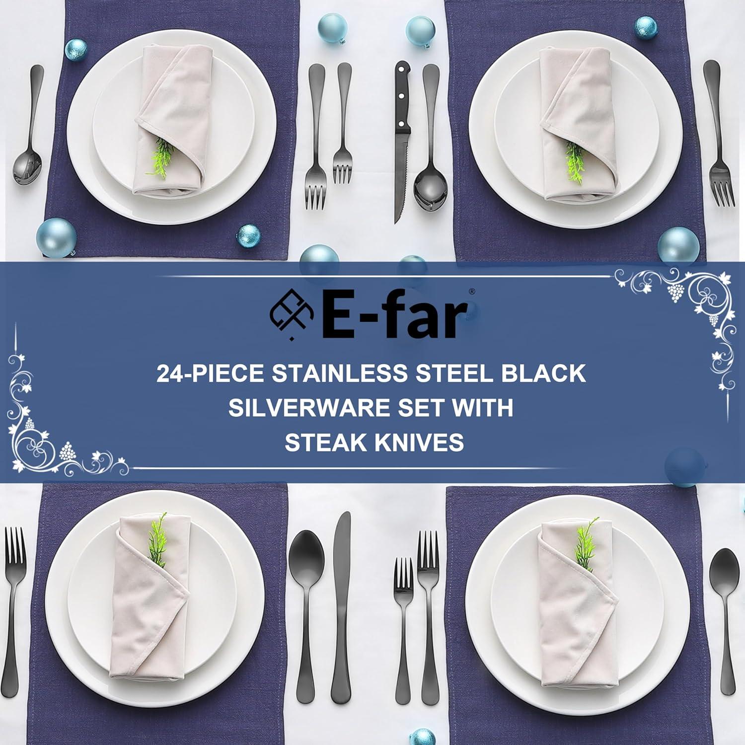 imageEfar Silverware Set with Organizer 49Piece Stainless Steel Flatware Cutlery Set for 8 with Steak Knives Kitchen Metal Eating Utensils Sets Include Forks Spoons Knife Mirror Polished amp Rust ProofBlack