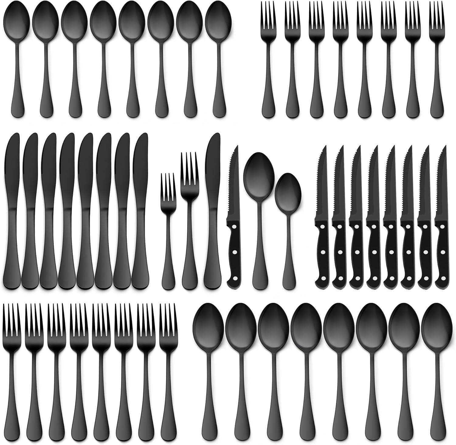imageEfar Silverware Set with Organizer 49Piece Stainless Steel Flatware Cutlery Set for 8 with Steak Knives Kitchen Metal Eating Utensils Sets Include Forks Spoons Knife Mirror Polished amp Rust ProofBlack