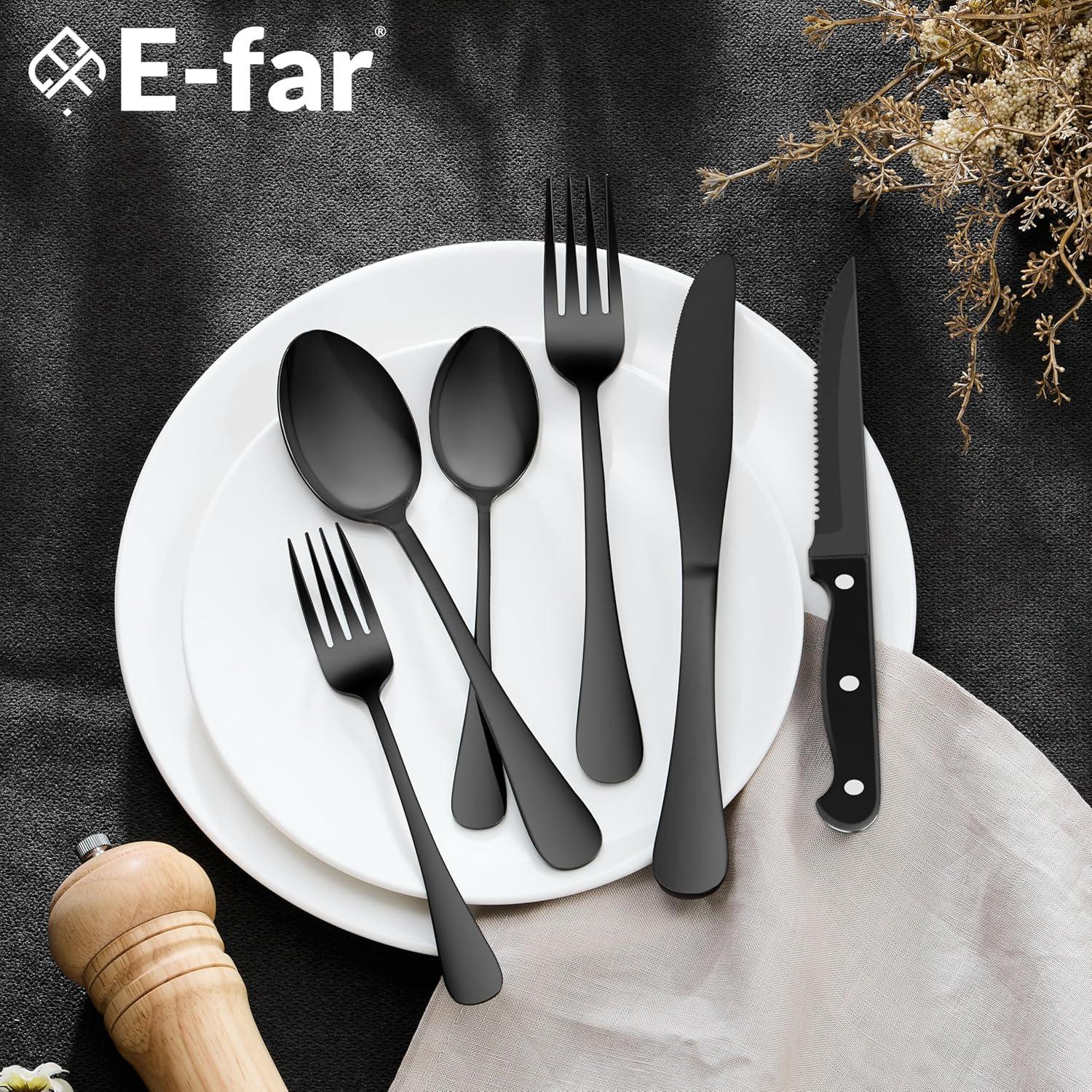 imageEfar Silverware Set with Organizer 49Piece Stainless Steel Flatware Cutlery Set for 8 with Steak Knives Kitchen Metal Eating Utensils Sets Include Forks Spoons Knife Mirror Polished amp Rust ProofBlack