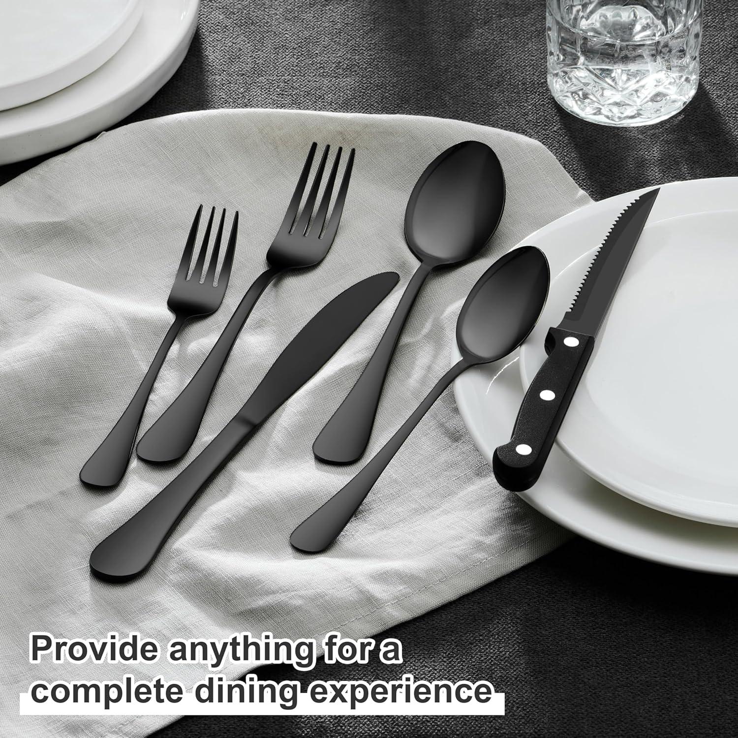 imageEfar Silverware Set with Organizer 49Piece Stainless Steel Flatware Cutlery Set for 8 with Steak Knives Kitchen Metal Eating Utensils Sets Include Forks Spoons Knife Mirror Polished amp Rust ProofBlack