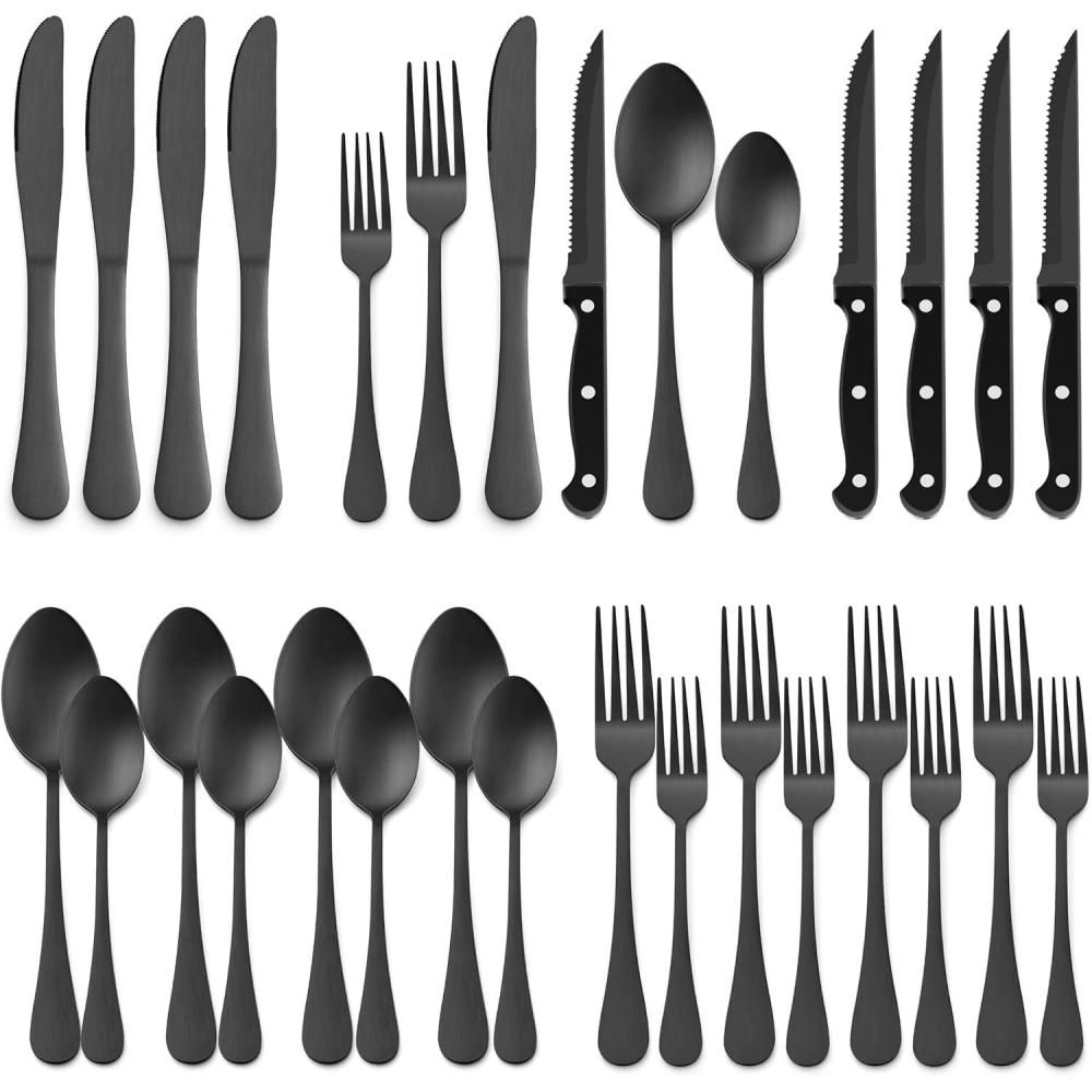 imageEfar Silverware Set with Organizer 49Piece Stainless Steel Flatware Cutlery Set for 8 with Steak Knives Kitchen Metal Eating Utensils Sets Include Forks Spoons Knife Mirror Polished amp Rust ProofMatte Black