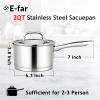 E-far 1 Quart Saucepan with Lid, Stainless Steel Small Sauce Pan Boiling Pot for Cooking, Compatible with All Stoves, Healthy & Non Toxic, Oven & Dishwasher Safe(2QT)
