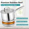 E-far 1 Quart Saucepan with Lid, Stainless Steel Small Sauce Pan Boiling Pot for Cooking, Compatible with All Stoves, Healthy & Non Toxic, Oven & Dishwasher Safe(1QT & 2QT)
