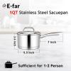 E-far 1 Quart Saucepan with Lid, Stainless Steel Small Sauce Pan Boiling Pot for Cooking, Compatible with All Stoves, Healthy & Non Toxic, Oven & Dishwasher Safe(1QT)