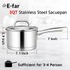 E-far 1 Quart Saucepan with Lid, Stainless Steel Small Sauce Pan Boiling Pot for Cooking, Compatible with All Stoves, Healthy & Non Toxic, Oven & Dishwasher Safe(3QT)
