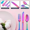 E-far 20-Piece Matte Rainbow Silverware Set, Stainless Steel Flatware Set Service for 4, Colorful Cutlery Set Include Forks Spoons and Knives for Kitchen Home Restaurant, Satin Finish & Widen Handle