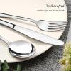 E-far 48-Piece Silverware Set with Steak Knives, Stainless Steel Flatware Cutlery Set Eating Utensils for 8, Spoons Forks Knives for Home Kitchen, Simple Design & Mirror Finish, Dishwasher Safe(Silver Mirror)