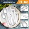 E-far Matte Black Silverware Set for 4, 20 Pieces Stainless Steel Flatware Eating Utensils Set for Home Kitchen Restaurant, Metal Forks Spoons and Knives with Square Handle for Wedding Dinner Party(Matte Silver)