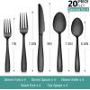 E-far Matte Black Silverware Set for 4, 20 Pieces Stainless Steel Flatware Eating Utensils Set for Home Kitchen Restaurant, Metal Forks Spoons and Knives with Square Handle for Wedding Dinner Party(Matte Black)