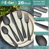 E-far Matte Black Silverware Set for 4, 20 Pieces Stainless Steel Flatware Eating Utensils Set for Home Kitchen Restaurant, Metal Forks Spoons and Knives with Square Handle for Wedding Dinner Party(Matte Black)