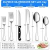 E-far Silverware Set with Organizer, 49-Piece Stainless Steel Flatware Cutlery Set for 8 with Steak Knives, Kitchen Metal Eating Utensils Sets Include Forks Spoons Knife, Mirror Polished & Rust Proof(Silver)