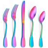 E-far 20-Piece Matte Rainbow Silverware Set, Stainless Steel Flatware Set Service for 4, Colorful Cutlery Set Include Forks Spoons and Knives for Kitchen Home Restaurant, Satin Finish & Widen Handle