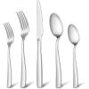 E-far Matte Black Silverware Set for 4, 20 Pieces Stainless Steel Flatware Eating Utensils Set for Home Kitchen Restaurant, Metal Forks Spoons and Knives with Square Handle for Wedding Dinner Party(Matte Silver)