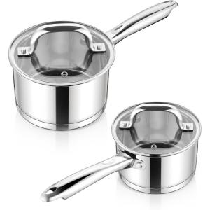E-far 1 Quart Saucepan with Lid, Stainless Steel Small Sauce Pan Boiling Pot for Cooking, Compatible with All Stoves, Healthy & Non Toxic, Oven & Dishwasher Safe(1QT & 2QT)