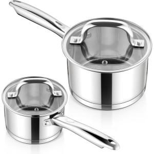 E-far 1 Quart Saucepan with Lid, Stainless Steel Small Sauce Pan Boiling Pot for Cooking, Compatible with All Stoves, Healthy & Non Toxic, Oven & Dishwasher Safe(2QT & 3QT)