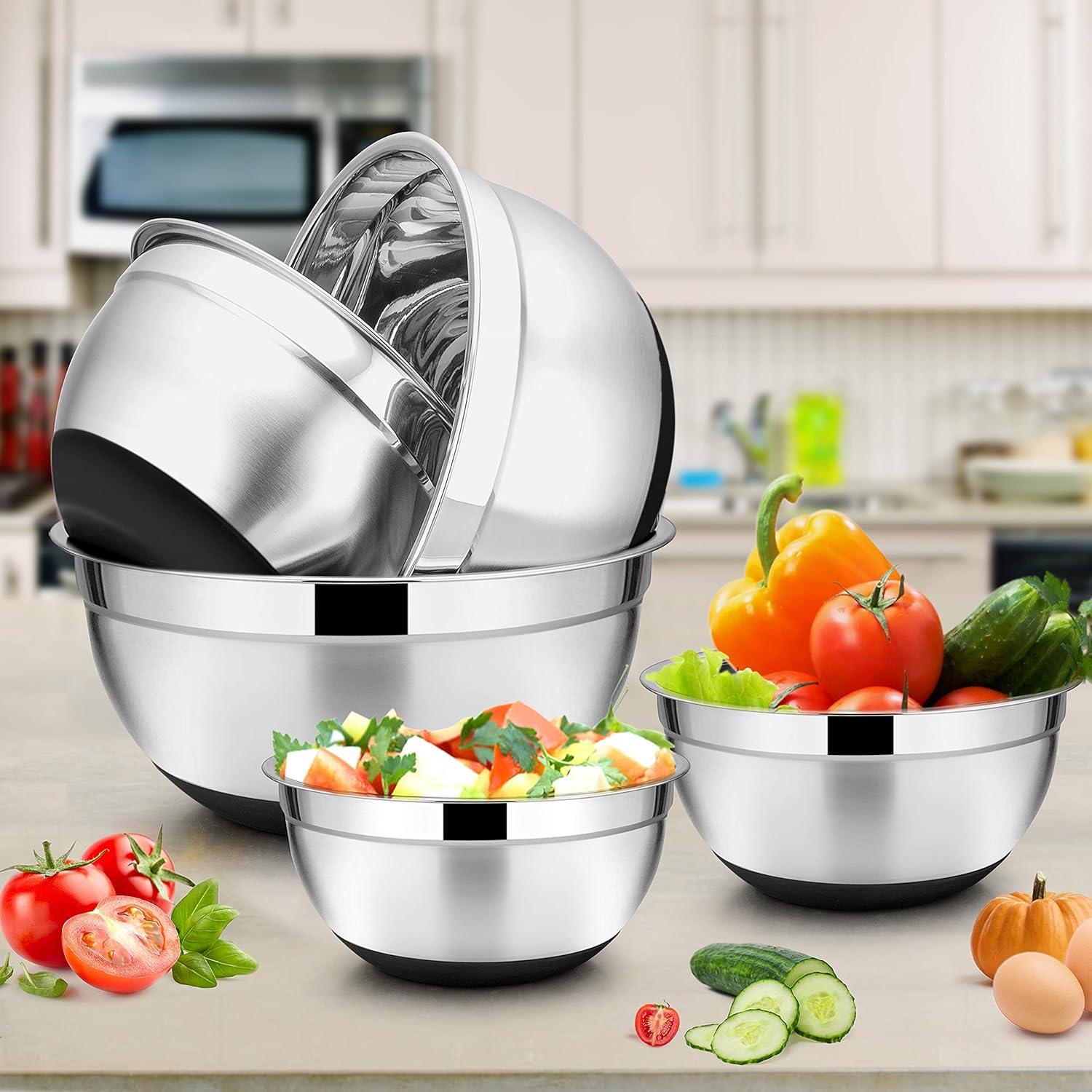 imageEfar Stainless Steel Mixing Bowls Set of 5 Size 73525151 QT Metal Nesting Bowls with Black Airtight Lids amp NonSlip Bottoms Great for Kitchen Cooking Baking Serving Food PrepBlack