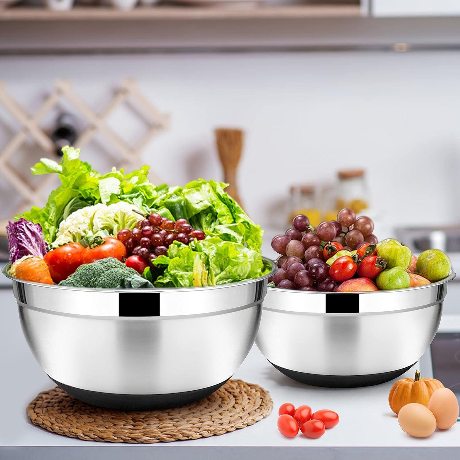 imageEfar Stainless Steel Mixing Bowls Set of 5 Size 73525151 QT Metal Nesting Bowls with Black Airtight Lids amp NonSlip Bottoms Great for Kitchen Cooking Baking Serving Food PrepBlack