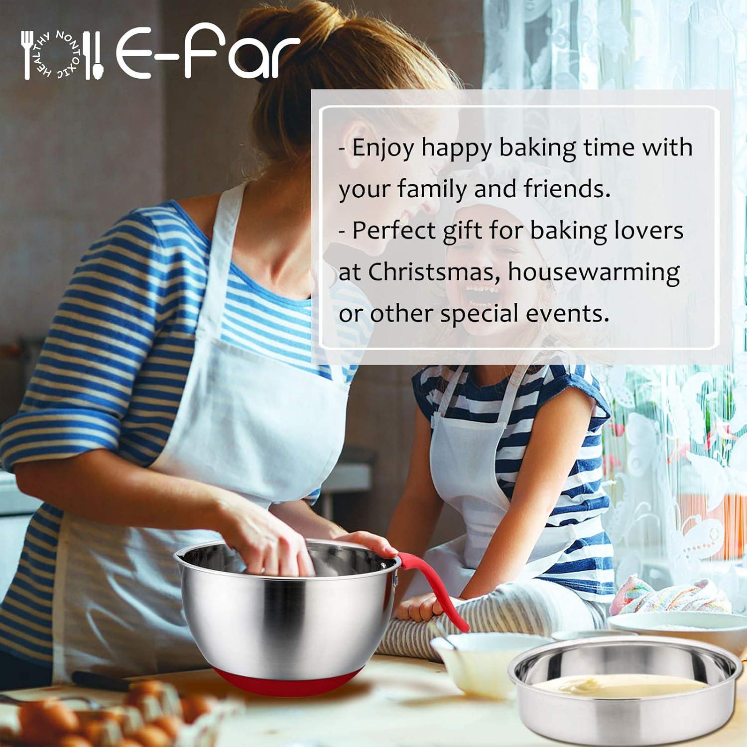 imageEfar Stainless Steel Mixing Bowls with Lids Metal Mixing Bowl Set with 3 Graters Long Handle Pour Spout NonSlip Bottom amp Stackable Great for Cooking Baking Prepping Set of 35315 QT