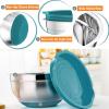 E-far Stainless Steel Mixing Bowls Set of 5, Size 7/3.5/2.5/1.5/1 QT, Metal Nesting Bowls with Black Airtight Lids & Non-Slip Bottoms, Great for Kitchen Cooking, Baking, Serving, Food Prep(Teal Blaue)