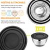 E-far Stainless Steel Mixing Bowls Set of 5, Size 7/3.5/2.5/1.5/1 QT, Metal Nesting Bowls with Black Airtight Lids & Non-Slip Bottoms, Great for Kitchen Cooking, Baking, Serving, Food Prep(Black)