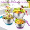 E-far Stainless Steel Mixing Bowls with Lids, Metal Mixing Bowl Set with 3 Graters, Long Handle, Pour Spout, Non-Slip Bottom & Stackable, Great for Cooking, Baking, Prepping, Set of 3-5/3/1.5 QT