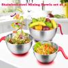 E-far Stainless Steel Mixing Bowls with Lids, Metal Mixing Bowl Set with 3 Graters, Long Handle, Pour Spout, Non-Slip Bottom & Stackable, Great for Cooking, Baking, Prepping, 5/3/1.5 QT – 3 PCS(Red)