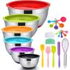 Mixing Bowls with Lids Set, E-far 23-Piece Stainless Steel Nesting Mixing Bowls with Colorful Airtight Lid and Non-Slip Bottoms, Size 5, 3, 2.5, 1.5, 1, 0.5QT, Great for Baking/Mixing/Prepping/Serving