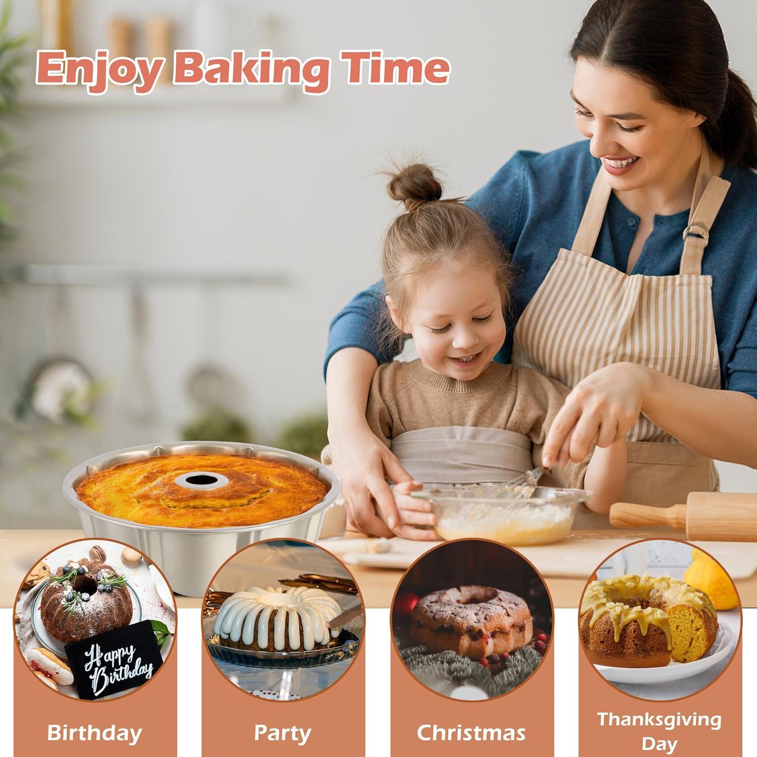 imageEfar 10 Inch Nonstick Cake Pan Heavy Duty Carbon Steel Tube Fluted Round Baking PanBuntz Pound Cake Pan MoldTube Bakeware Easy Release amp Easy to Clean 10 Cup BlackChampagne Gold