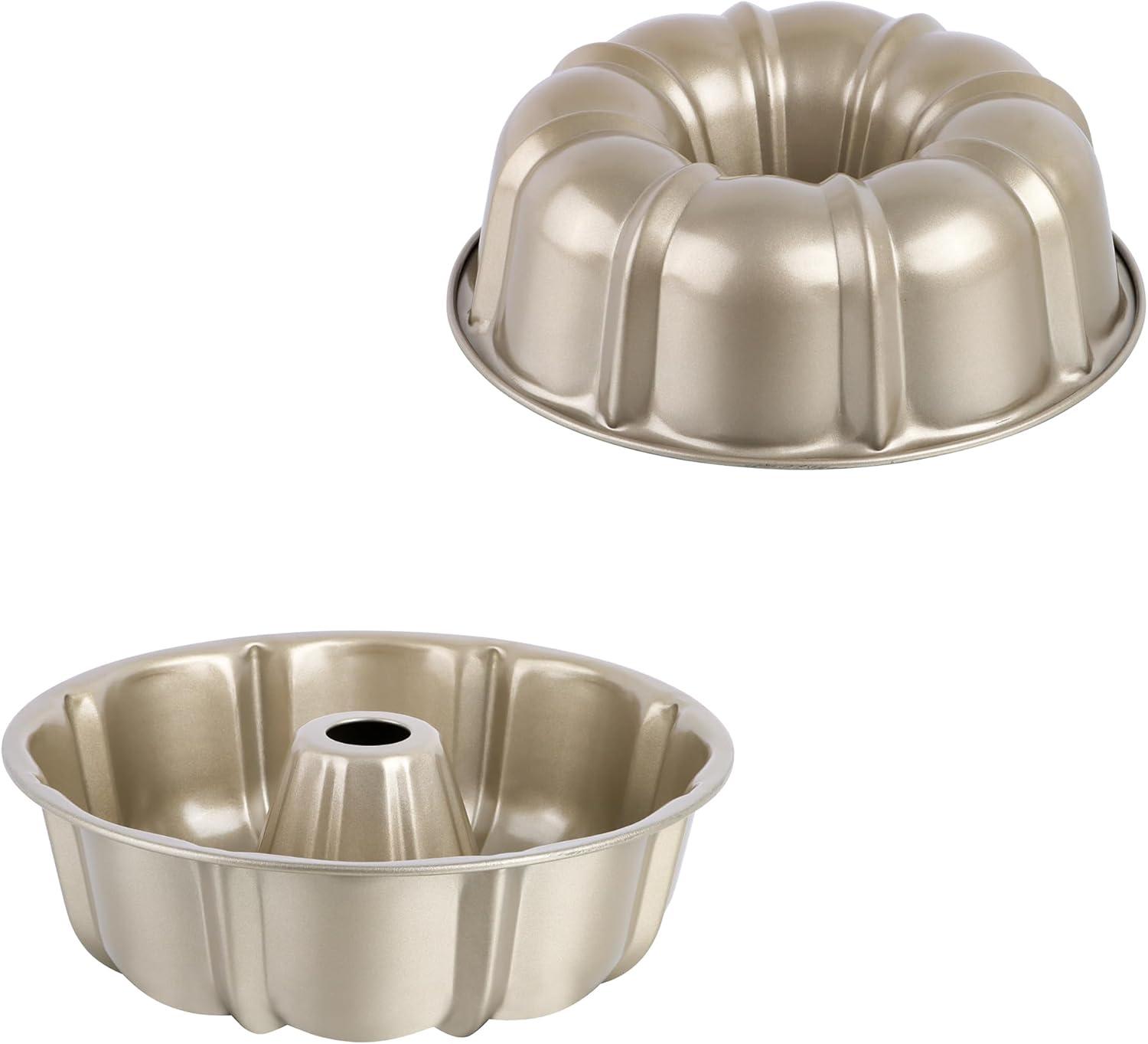 imageEfar 10 Inch Nonstick Cake Pan Heavy Duty Carbon Steel Tube Fluted Round Baking PanBuntz Pound Cake Pan MoldTube Bakeware Easy Release amp Easy to Clean 10 Cup BlackChampagne Gold