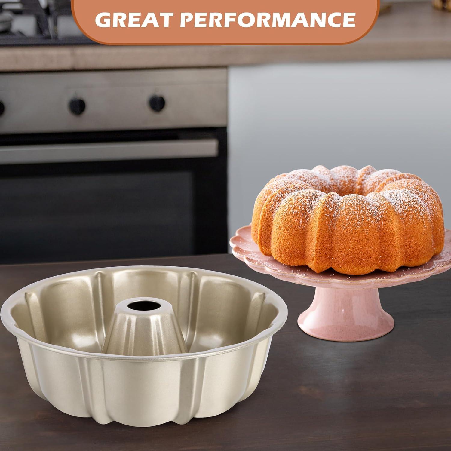 imageEfar 10 Inch Nonstick Cake Pan Heavy Duty Carbon Steel Tube Fluted Round Baking PanBuntz Pound Cake Pan MoldTube Bakeware Easy Release amp Easy to Clean 10 Cup BlackChampagne Gold