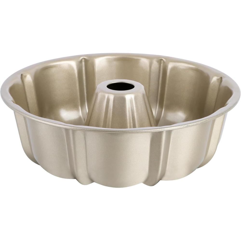 imageEfar 10 Inch Nonstick Cake Pan Heavy Duty Carbon Steel Tube Fluted Round Baking PanBuntz Pound Cake Pan MoldTube Bakeware Easy Release amp Easy to Clean 10 Cup BlackChampagne Gold