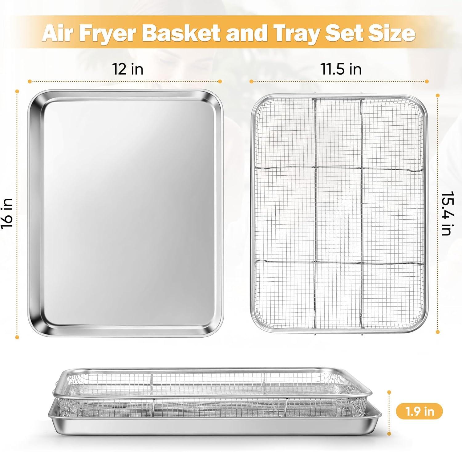 imageEfar Air Fryer Basket for Oven Large 16 x 12 Stainless Steel Air Fryer Pan and Crisper Tray Air Fryer Rack with Baking Pan for Crisper Foods Frying Baking Roasting Dishwasher Safe2