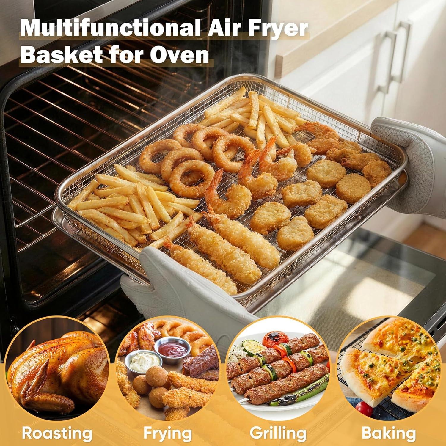 imageEfar Air Fryer Basket for Oven Large 16 x 12 Stainless Steel Air Fryer Pan and Crisper Tray Air Fryer Rack with Baking Pan for Crisper Foods Frying Baking Roasting Dishwasher Safe2