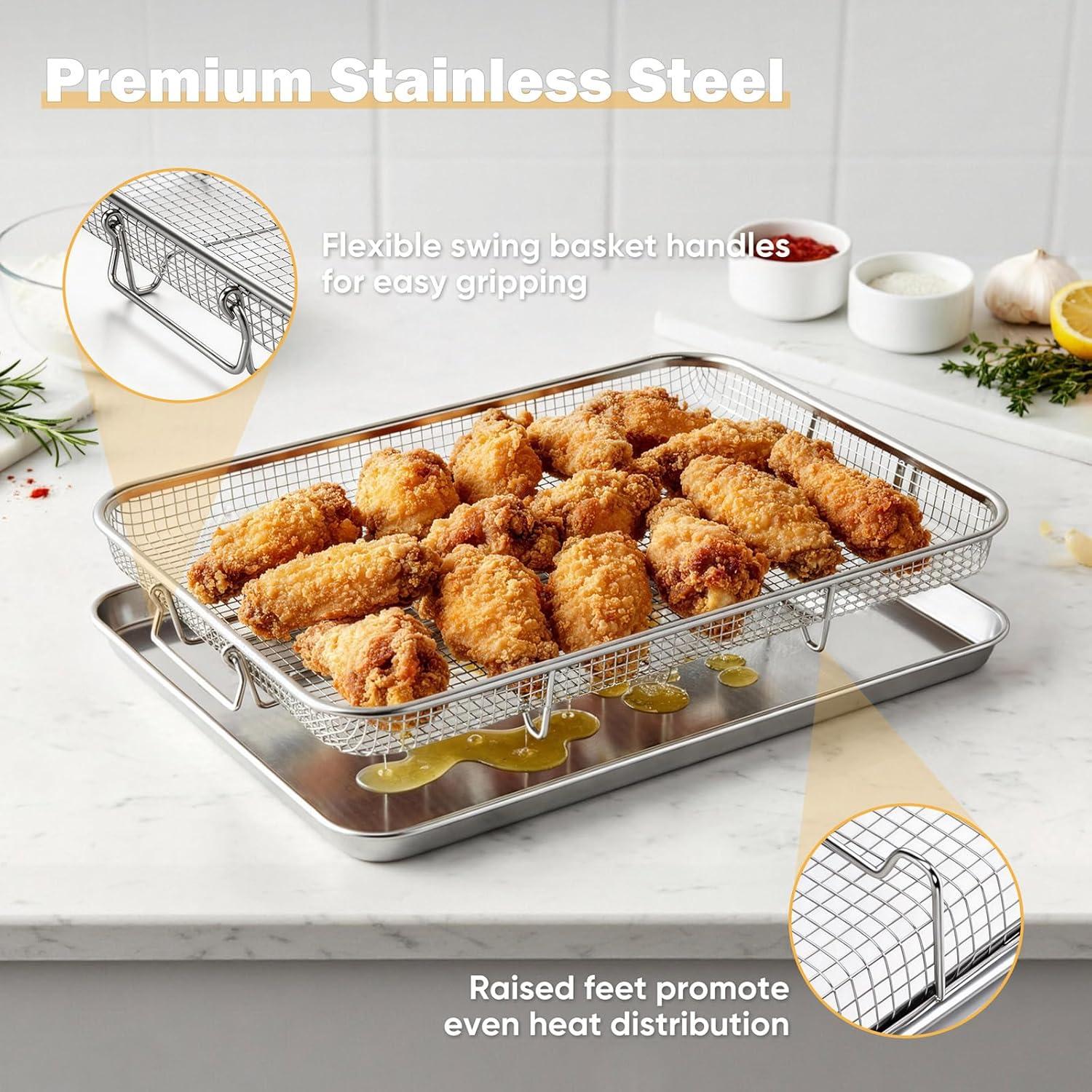 imageEfar Air Fryer Basket for Oven Large 16 x 12 Stainless Steel Air Fryer Pan and Crisper Tray Air Fryer Rack with Baking Pan for Crisper Foods Frying Baking Roasting Dishwasher Safe2