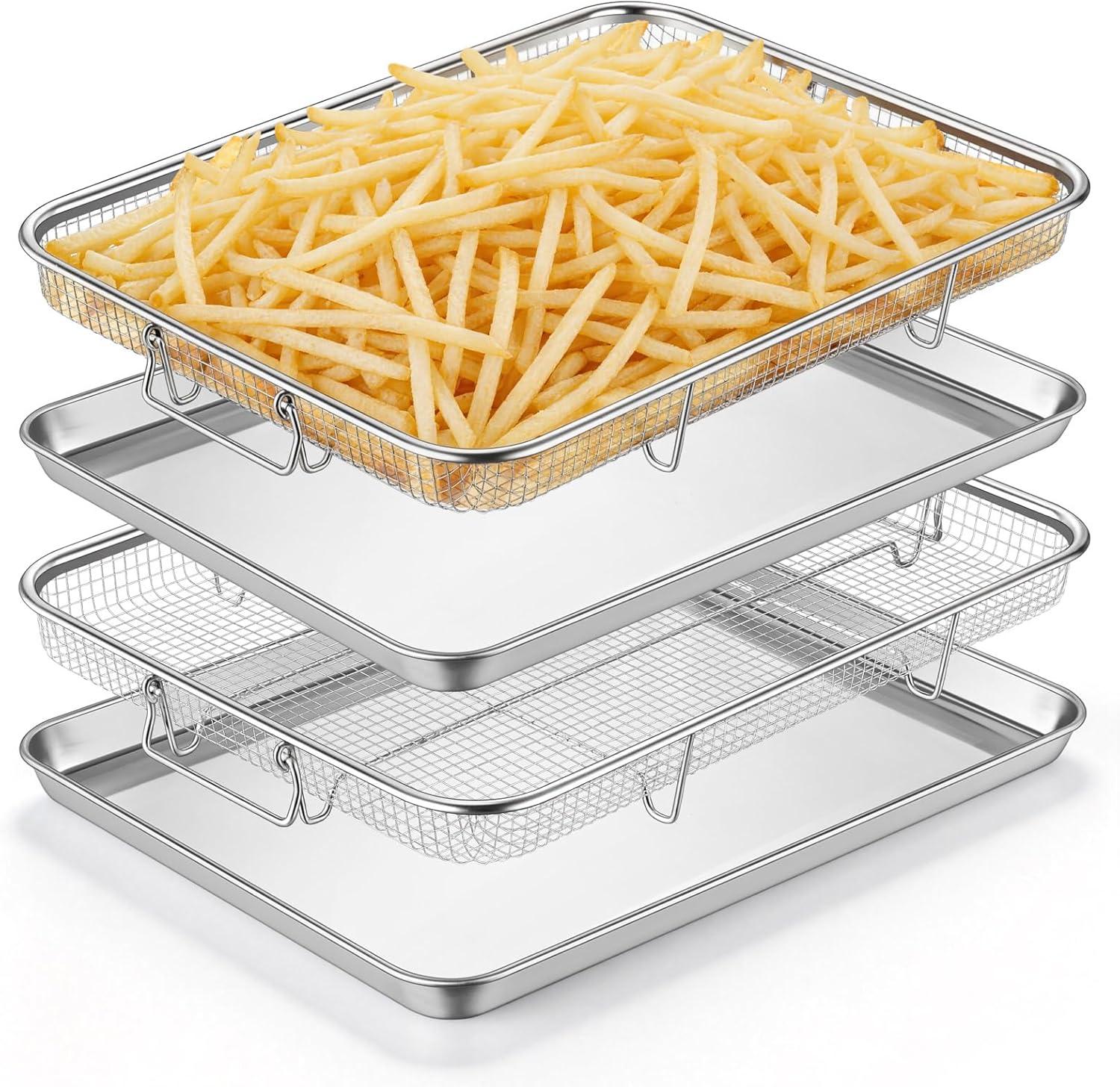 imageEfar Air Fryer Basket for Oven Large 16 x 12 Stainless Steel Air Fryer Pan and Crisper Tray Air Fryer Rack with Baking Pan for Crisper Foods Frying Baking Roasting Dishwasher Safe4