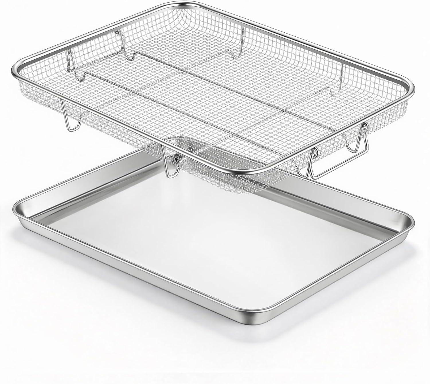 imageEfar Air Fryer Basket for Oven Large 16 x 12 Stainless Steel Air Fryer Pan and Crisper Tray Air Fryer Rack with Baking Pan for Crisper Foods Frying Baking Roasting Dishwasher Safe2