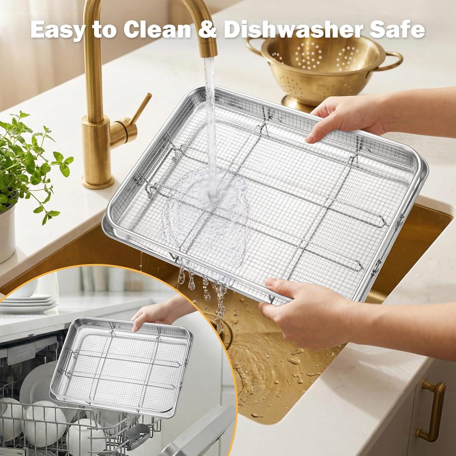 imageEfar Air Fryer Basket for Oven Large 16 x 12 Stainless Steel Air Fryer Pan and Crisper Tray Air Fryer Rack with Baking Pan for Crisper Foods Frying Baking Roasting Dishwasher Safe4