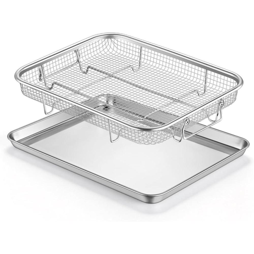imageEfar Air Fryer Basket for Oven Large 16 x 12 Stainless Steel Air Fryer Pan and Crisper Tray Air Fryer Rack with Baking Pan for Crisper Foods Frying Baking Roasting Dishwasher Safe2