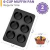 E-far Non-stick Muffin Pan Set of 2, 6-Cup Muffin Cupcake Pan Tin for Oven Baking, Easy Release & Clean, Regular Size – 11.44 x 7.12 x 1.25 Inch(2 Pcs)