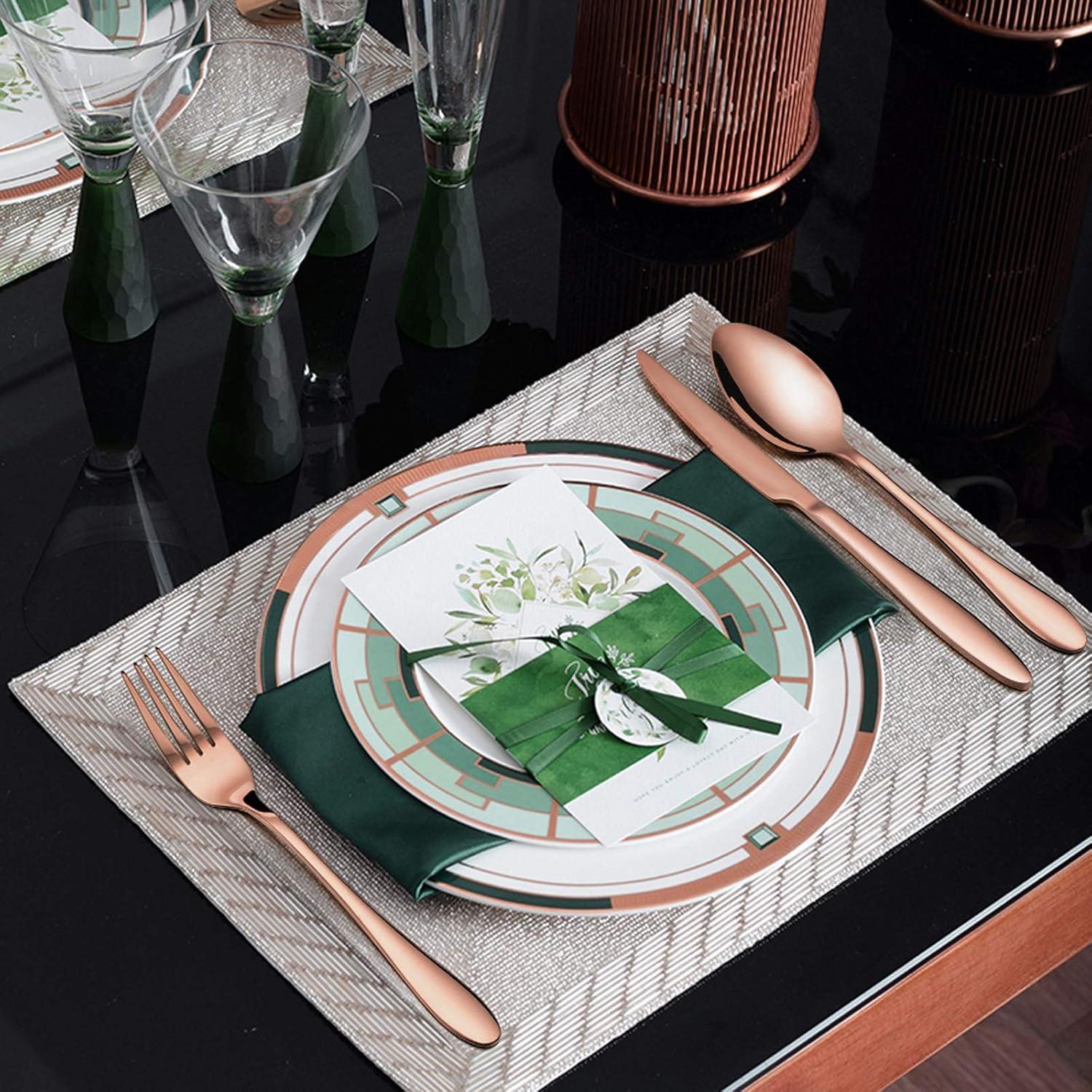 imageEfar Silverware Set Copper Color Service for 4 20 Piece Brass Gold Stainless Steel Flatware Cutlery Set Perfect for WeddingPartyRestaurantHotel Mirror Polished amp Dishwasher SafeCopper Streamlined Handle